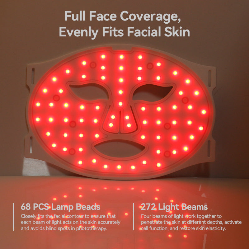 LED Red & Blue Light Therapy Silicone Face Mask – 68 Beads 830nm/630nm